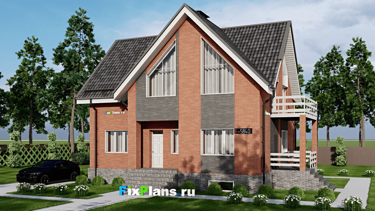 Одноэтажный дом с мансардой  F-5840 — фасад