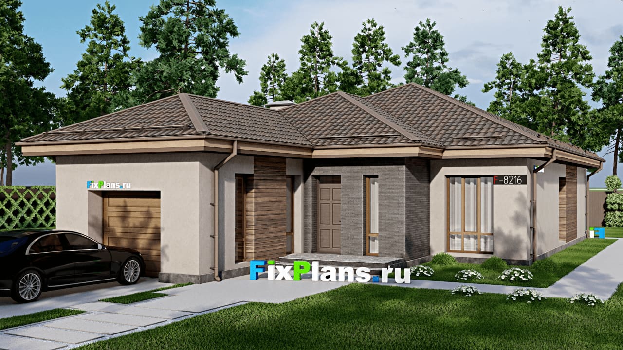 Одноэтажный дом F-8216 — фасад
