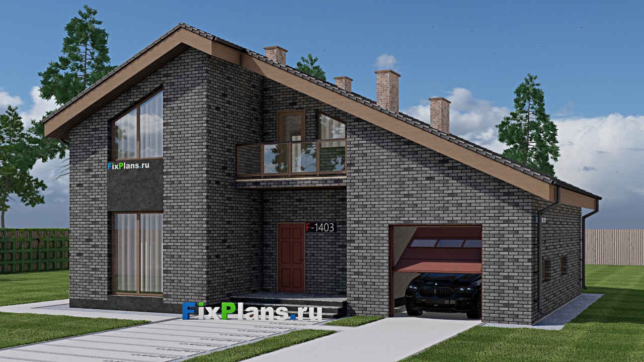 Одноэтажный дом с мансардой  F - 1403 — фасад